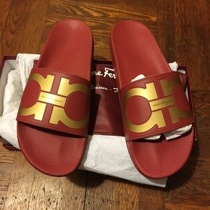 red ferragamo slides